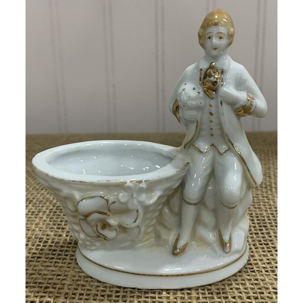 Vintage Porcelain Victorian Colonial  Figurine Planter With Gold Accents